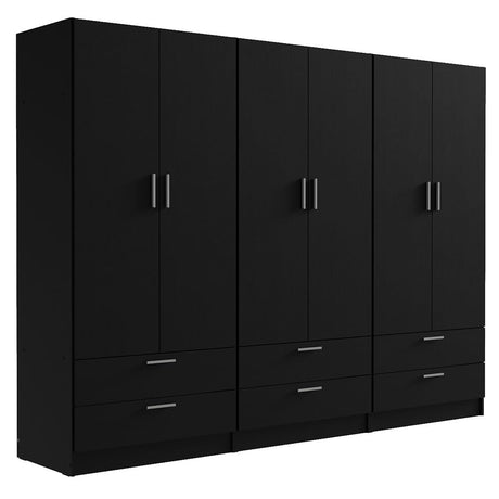 Madesa 6 Doors 6 Drawers Storage Cabinet Wardrobe with Shelves and Hanging Space 94" L Wooden Armoire Closet Organization Unit for Bedroom and Office - Black Madesa