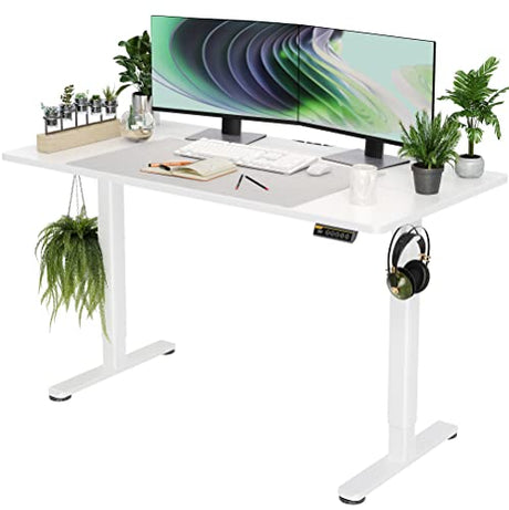 Claiks Electric Standing Desk, Adjustable Height Stand up Desk, 55x24 Inches Sit Stand Home Office Desk with Splice Board, White Frame/White Top Claiks