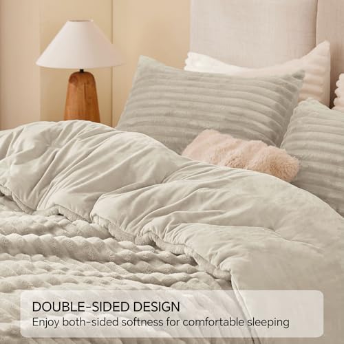 BEDELITE Fleece Twin Comforter Set -Super Soft & Warm Fluffy Linen Bedding, Luxury Fuzzy Heavy Bed Set for Winter with 1 Pillow case BEDELITE