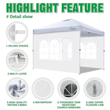 Acepic 2Pcs Instant Canopy Tent Sidewalls for 10x10 Pop-Up Canopy, Garden Gazebo, 210D Oxford Fabric Waterproof, White (Canopy Tent NOT Included) Acepic