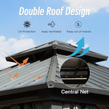 Domi 8x8FT Hardtop Gazebo, Outdoor Gazebo with Galvanized Steel Double Roof Canopy, Curtain and Netting, Metal Gazebo Pavilion for Patio, Lawn, Garden, Gray domi outdoor living