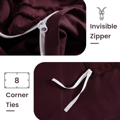 NEXHOME PRO Duvet Cover Queen,3 Pieces Boho Tufted Duvet Cover Set, Soft and Lightweight 100% Washed Microfiber Comforter Cover Set for All Season(Burgundy,90 x 90)-No Comforter NEXHOME PRO