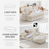 Kuahisoofa 78" Memory Foam Convertible Sofa Bed with Built-in Quilt, Foldable Floor Couch Sleeper for Guests Room & Living Room, Boneless Futon Cloud Sofa for Small Spaces, White Kushisoofa