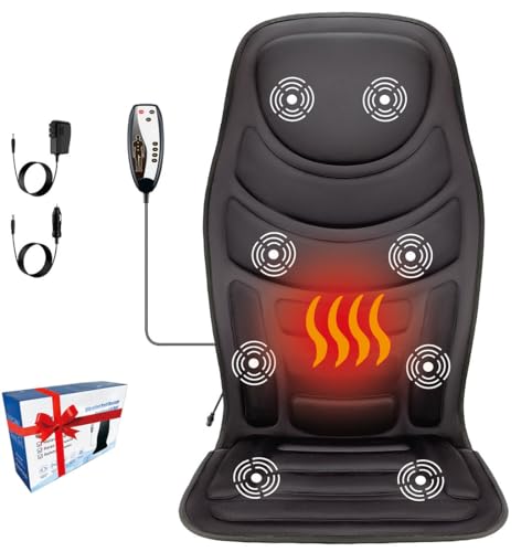 JOJOPEPE Back Massager with Heat,8 Vibration Motors Massage Chair Pad for Shoulder and Back, Deep Tissue Vibration Seat Cushion for Body Pain Relief，Home Office Chair Use, Gifts for Women,Men,Black JOJOPEPE