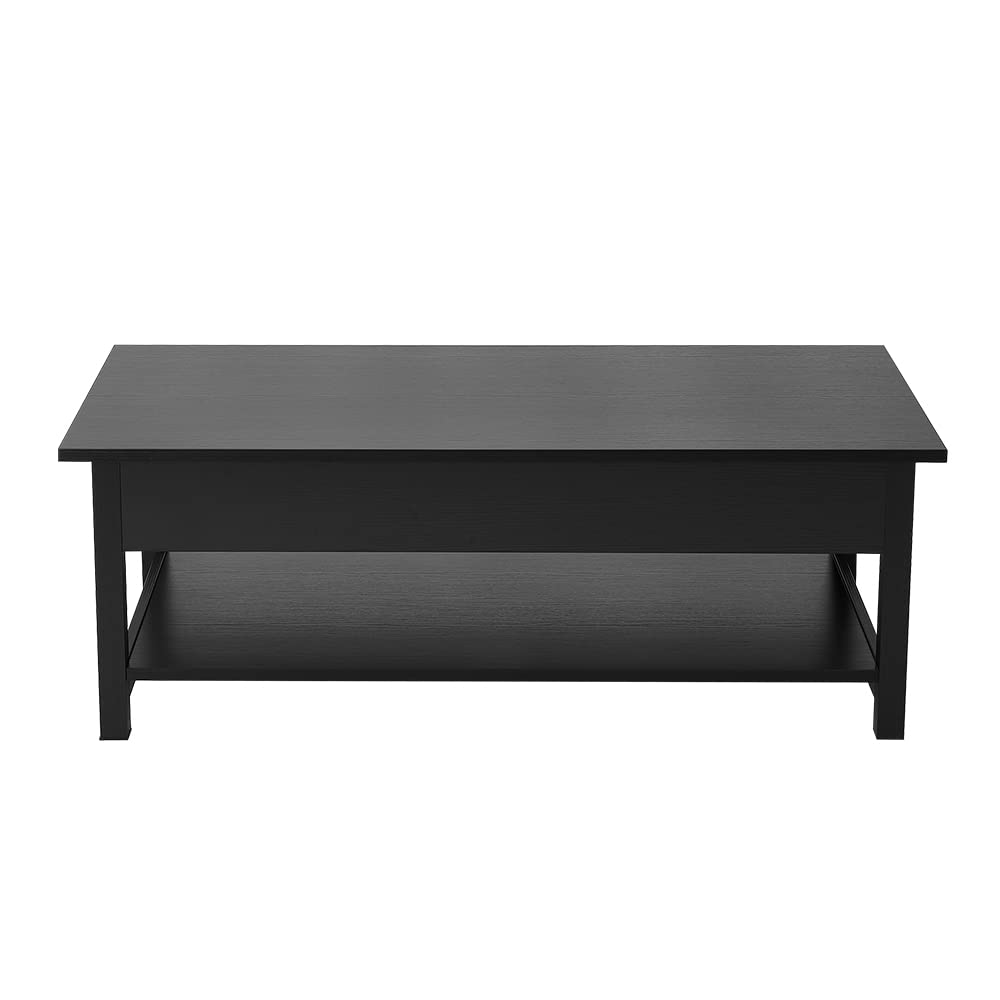 Panana Lift Top Coffee Table with Hidden Compartment & Open Storage Shelf, Lift Tabletop Farmhouse Table Pop Up Table for Living Room,Home Office Reception, (Black) - WoodArtSupply