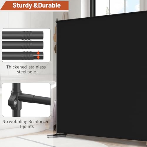 Room Divider, 72x72Inch Large Single Panel Privacy Screen with Thickened Fabric,Freestanding Partition Wall for Room Separation,Portable for Indoor Office,Bedroom,Outdoor Patio,Black FCCRETA