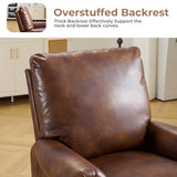 Pushback Recliner Chair with Massage and Heating, Breathable Leather Recliner Chair with Overstuffed Backrest and Rivet Decoration, Single Sofa Accent Chair for Living Room, Light Brown