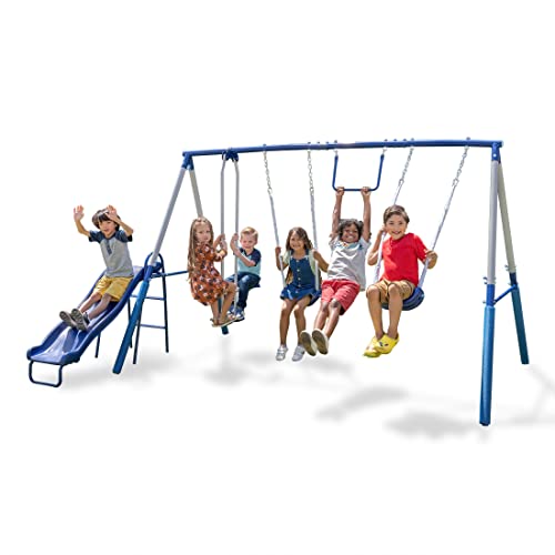 Sportspower Arcadia Swing Set - Outdoor Heavy-Duty Metal Playset for Kids with Slide - WoodArtSupply