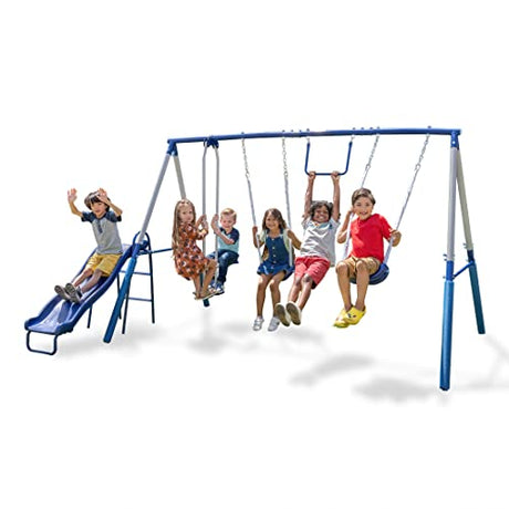 Sportspower Arcadia Swing Set - Outdoor Heavy-Duty Metal Playset for Kids with Slide Sportspower