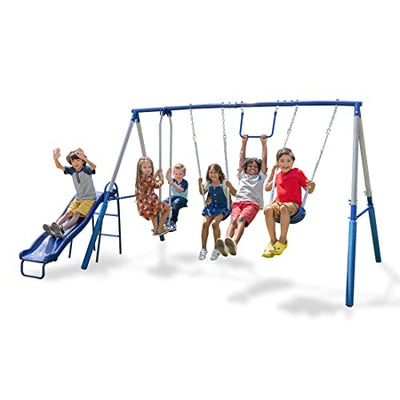 Sportspower Arcadia Swing Set - Outdoor Heavy-Duty Metal Playset for Kids with Slide