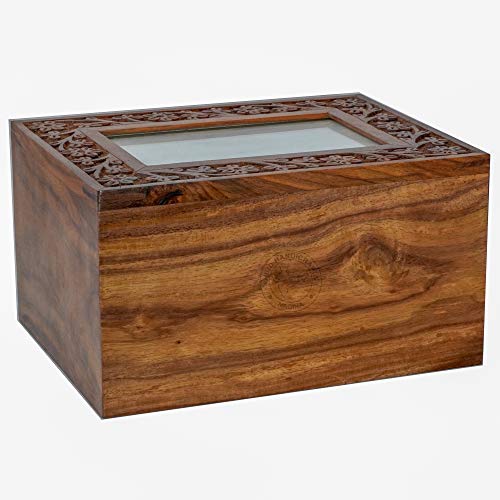 Hind Handicrafts Rosewood Border Engraved Wooden Cremation Urns for Human Ashes Adult - Handcrafted Photo Funeral Memorial Ashes Urn - Columbarium - WoodArtSupply