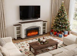 80" Electric Fireplace with Mantel, Fireplace TV Stand for TVs Up to 90 Inch, Realistic Stacked Stone Surround with Remote Control Timer LED Flame for Living Room(Antique White) BLANKSPACE