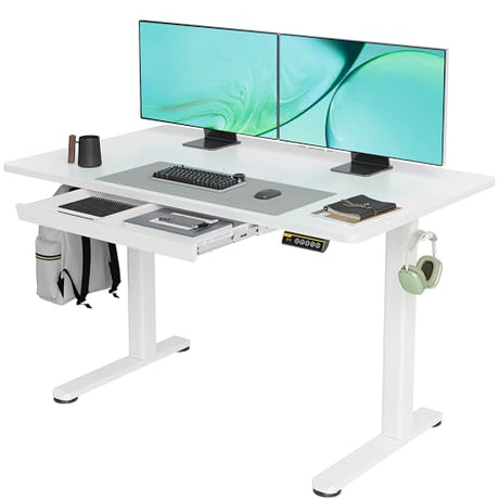 Claiks Standing Desk with Drawers, 48x24 Inch Electric Stand Up Desk, White Adjustable Height Sit Stand Computer Workstation, White Claiks