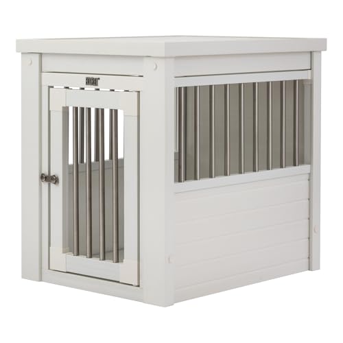 New Age Pet ECOFLEX InnPlace Dog Crate & End Table, Indoor Furniture Style Pet Kennel for Small, Medium, Large & XL Dogs, Durable Composite, Antique White, Small New Age Pet