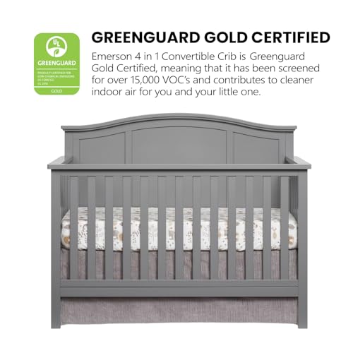Oxford Baby Emerson 4-in-1 Convertible Baby Crib, Dove Gray, GreenGuard Gold Certified Oxford Baby