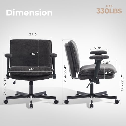 Morkprism Criss Cross Chair with Flip-Up Arms and Lockable Wheels, Plush Fabric Cross Legged Office Desk Chair,Wider 125°Tilting Adjustable Swivel Computer Chair for Home, Apartment, Bedroom,Black Morkprism