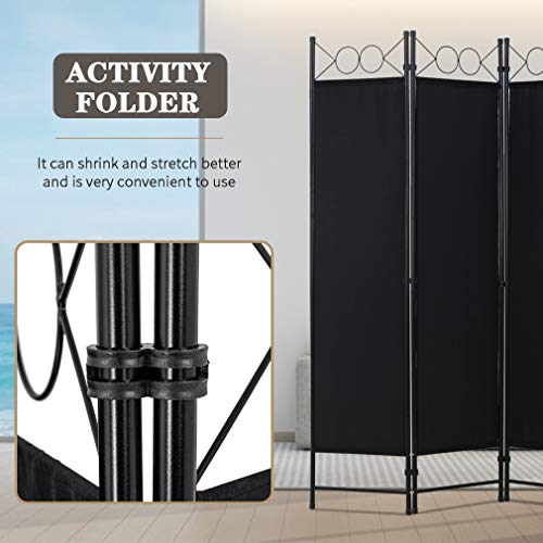 4 Panel Room Divider 6FT Steel Frame Screen Folding Privacy Divider Freestanding Partition for Home Office Bedroom, Black FDW