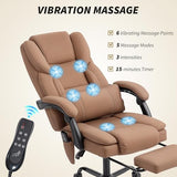 HOMCOM Massage Office Chair with 6 Vibration Points, Pet-Friendly Faux Leather, Reclining Desk Chair with Lumbar Support, Footrest, Adjustable Height, Swivel Wheels, Remote, Brown HOMCOM