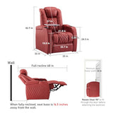PBRO Home Theater Seating Genuine Leather Recliner Chair, Power Reclining & Headrest, USB A/C Charging Ports, Tray Table, Cup Holder Ambient Lighting Red Row of 1