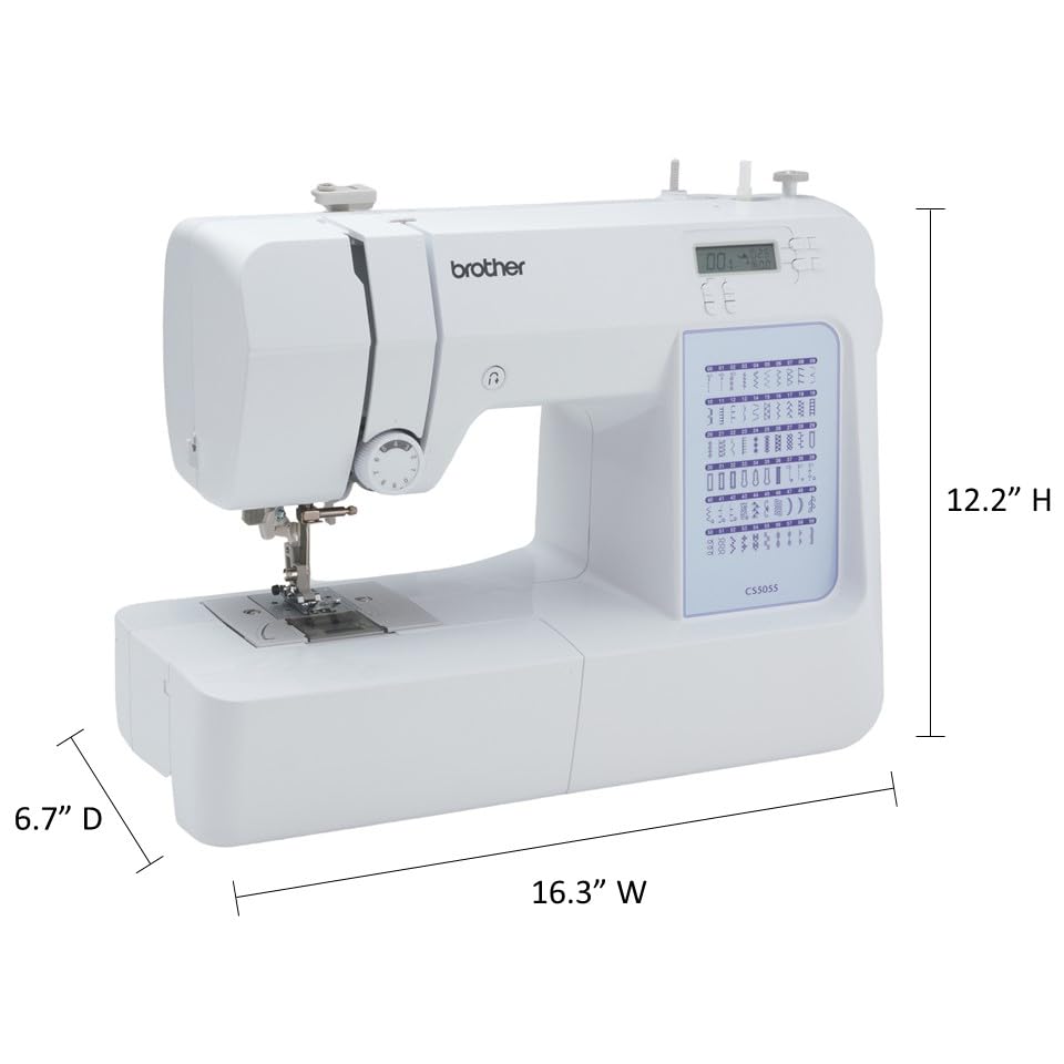 Brother CS5055 Computerized Sewing Machine, 60 Built-in Stitches, LCD Display, 7 Included Feet, White Brother