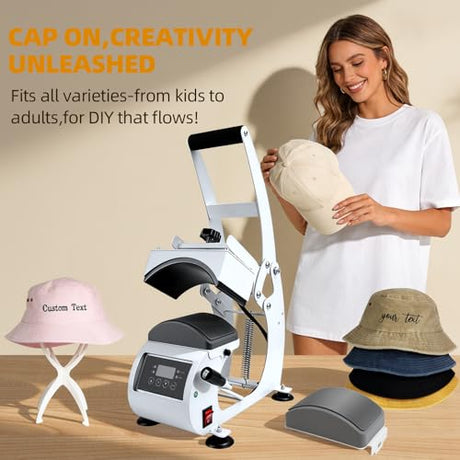 WERMAH Hat Heat Press, Hat Press Heat Machine for Caps with 2 Platens, White Hat Heat Press Machine for Caps with Non-Slip Base for Heat Transfer Vinyl WERMAH