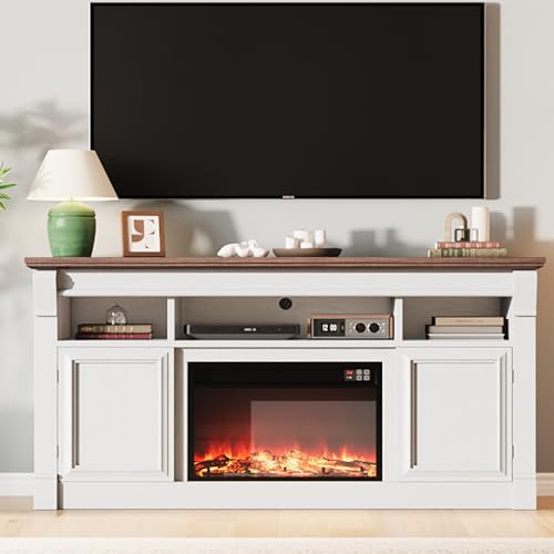 Garvee 58" Farmhouse Fireplace TV Stand, Entertainment Center with Open Storage Cabinets for TVs Up to 75", Media Console for Living Room,White Garvee