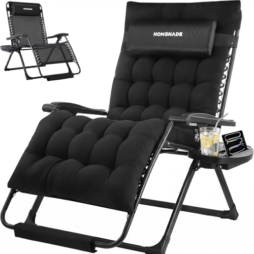 HOMSHADE Oversized Zero Gravity Chair, 33In XXL Outdoor Recliner Chair w/Removable Cushion&Headrest, Reclining Patio Chairs for Indoor, Camping Lounge Chair with Footrest, Support 500LBS, Black