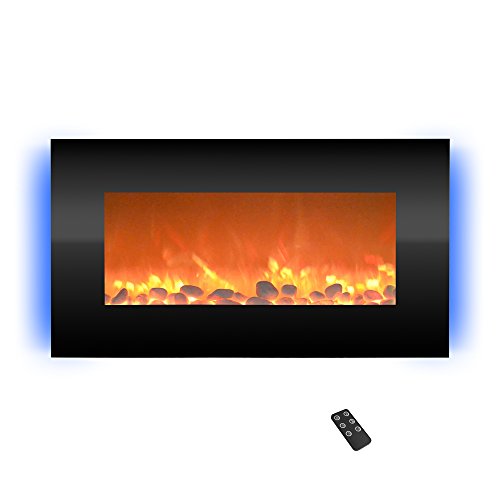 Northwest Electric Fireplace - 30 Inch Wall Mounted Fireplace - 13 Backlight Colors and Remote Controlled LED Flames, Heat, and Brightness (Black) Northwest