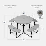 Best Choice Products 8-Person Outdoor Bench Patio Picnic Table, Circular w/ 4 Built-in Benches and Umbrella Hole, 2000lb Capacity - Light Gray Best Choice Products