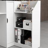 WOODTIME Reception Desk with Counter, Colored LED Light, Glass Front & Open Shelves, Retail Counter with Adjustable Glass Shelves, Checkout Front Desk for Office Clinic Lobby Salon, White WOODTIME