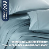 Shilucheng 100% Cotton King Size Sheets Set - 600 Thread Count，Luxury Egyptian Cotton Bed Sheets，5-Star Hotel Quality Sheets, Breathable & Cooling, 16 Inch Deep Pocket - 4 Piece (French Blue, King) Shilucheng