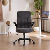 Executive Office Chair, Comfy Fabric Cloth Computer Chair Ergonomic Desk Chairs with Flip-up Armrests, Lumbar Support, 360° Swivel and Rocking Function for Home Office Chairs, Grey JOYNET