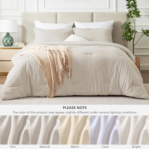 CozyLux King Size Comforter Set - 3 Pieces Beige Soft Luxury Cationic Dyeing Bedding Comforter for All Season, Breathable Lightweight Fluffy Boho Bed Sets with 1 Comforter and 2 Pillow Shams CozyLux