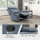 Lexicon 41" W Manual Reclining Chair, Top Grain Leather Match Recliner, Home Theater Seating, Wall Hugger Recliner, Manual Reclining Sofa Chair for Living Room/Office/Apartment, Blue
