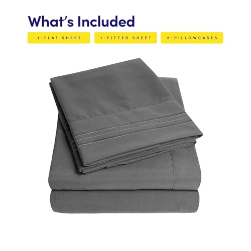 1500 Supreme Collection Full Sheet Sets Gray - Luxury Hotel Bed Sheets and Pillowcase Set for Full Mattress - Extra Soft, Elastic Corner Straps, Deep Pocket Sheets, Full Gray Sweet Home Collection