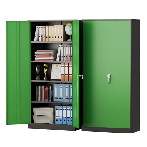 Pataku Metal Storage Cabinet, 72" Garage Cabinet with Doors and Shelves Lockable Steel Multifunctional Cabinets, File Cabinets for Home, Office, Warehouse(Black Green) Pataku