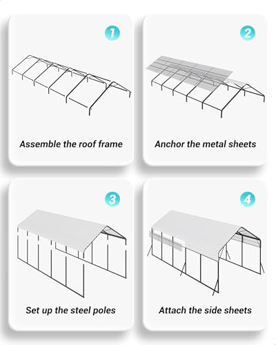 GarveeLife 13 ft x26 ft x11 ft Oversized Metal Carport, Steel Heavy Duty Car Ports for All-Weather, Tall Carport for Full-Size Pickup Trucks, Boats, and Tractors, N.W. 780 LBS GarveeLife