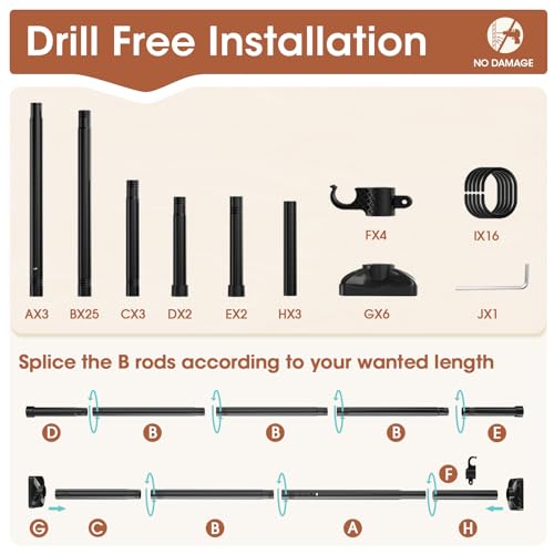 SUNALLY Room Divider No Drilling Curtain Rod Wall Divider for Room Separation, 4-10ft(H) 28-114inch(W) Adjustable, Heavy Duty Partition Space Separator Freestanding Tension Curtain Stand, Black SUNALLY