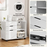 DUMOS Lateral File Cabinet with 3 Drawers Rolling Filing Cabinets Under Desk Storage Printer Stand Wood Organizer with Wheels Adjustable Shelf for Office Home Small Space, White