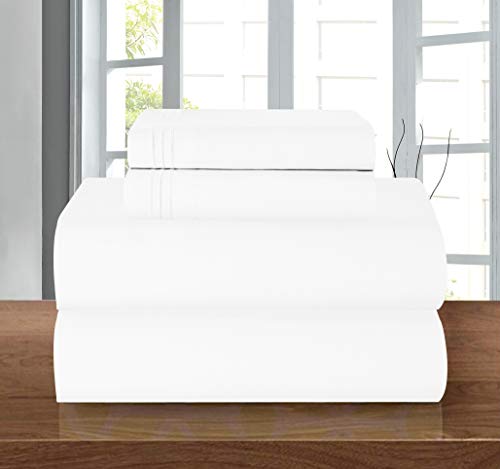 Elegant Comfort Luxury 1500 Premium Hotel Quality Microfiber 4-Piece Sheet Set - Wrinkle Resistant, All Around Elastic Fitted Sheet, Deep Pocket up to 16", Twin/Twin XL, White Elegant Comfort