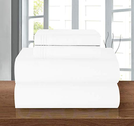 Elegant Comfort Luxury 1500 Premium Hotel Quality Microfiber 4-Piece Sheet Set - Wrinkle Resistant, All Around Elastic Fitted Sheet, Deep Pocket up to 16", Twin/Twin XL, White Elegant Comfort