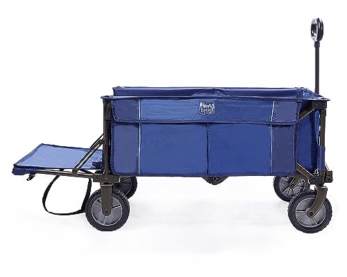 TIMBER RIDGE Tailgate Collapsible Folding Wagon Cart, Heavy Duty Utility Push Pull Beach Wagon Foldable, Outdoor Grocery Cart with Side Pockets for Camping, Garden, Shopping, Holds 225 lbs, Blue TIMBER RIDGE