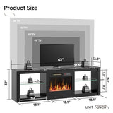 Bestier 63 Inch Modern Fireplace TV Stand for TVs up to 70", LED Entertainment Center with 18" Electric Fireplace Media Console for Living Room with Glass Shelves, Black Marble Bestier