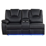Favfurish 102.36" Home Theater Seating Seats, Movie Theater Chairs with Center Console with LED Light Strip,Living Room Furniture Set,PU Symmetrical Couch with 2 Cup Holders and Storage,Black Favfurish