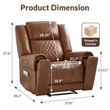 ANJ Premium Genuine Leather Power Recliners for Adults, Dual Motor Electric Recliner Chairs with Power Headrest & Dual Cup Holders, Overstuffed Heavy Duty Reclining Sofa for Living Room Bedroom, Brown