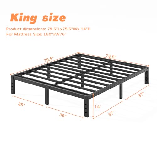 COMASACH 14 Inch King Size Bed Frame Supports up to 2000lbs, No Box Spring Needed, Platform with Heavy Sturdy Metal Steel, Easy Assembly, Under Bed Storage, Noise-Free, Non-Slip COMASACH
