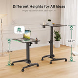Gibbon Mounts Mobile Standing Desk, Height Adjustable Rolling Laptop Desk with Cup Holder, 27 inches Portable Sit Stand Desk with Wheels and Hook, Pneumatic Computer Table, Black Gibbon Mounts