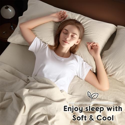 Shilucheng 100% French Linen Sheets - Queen Size Bed Sheets, Breathable & Cooling Pure Linen Sheets,Soft Durable and Tear Resistant -16 Inch Deep Pocket - 4Pcs (Linen, Queen) Shilucheng