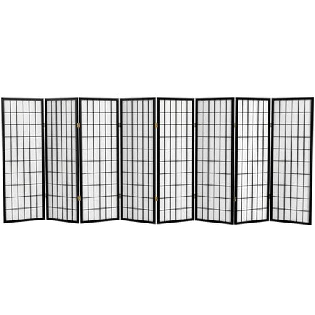 4 ft. Short Window Pane Shoji Screen - Black - 8 Panels Red Lantern