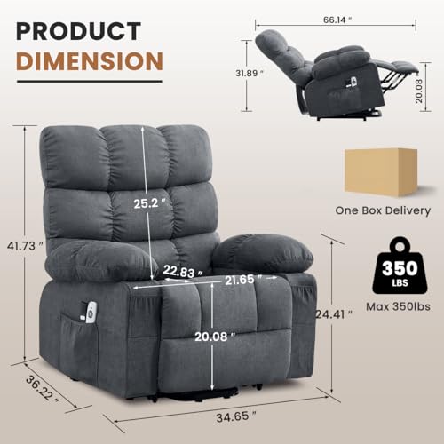 KWKSV Power Lift Recliner Chair for Elderly with Heat and Massage, Electric Recliners Single Sofa with Side Pocket and USB Charge Port for Living Room and Bedroom Comfort